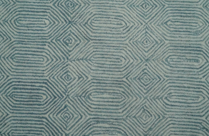 Ready to Ship Teal And Ivory Modern Contemporary Hand Tufted 6x9 Wool Rug