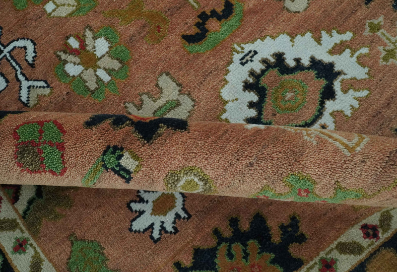 Peach, Blue and Green Traditional Oushak hand knotted 8x10 wool area rug