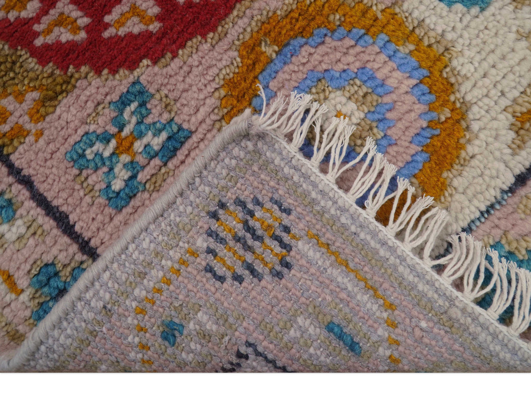 Hand knotted 2x3 Peach And Red Traditional Khotan Design Wool Rug