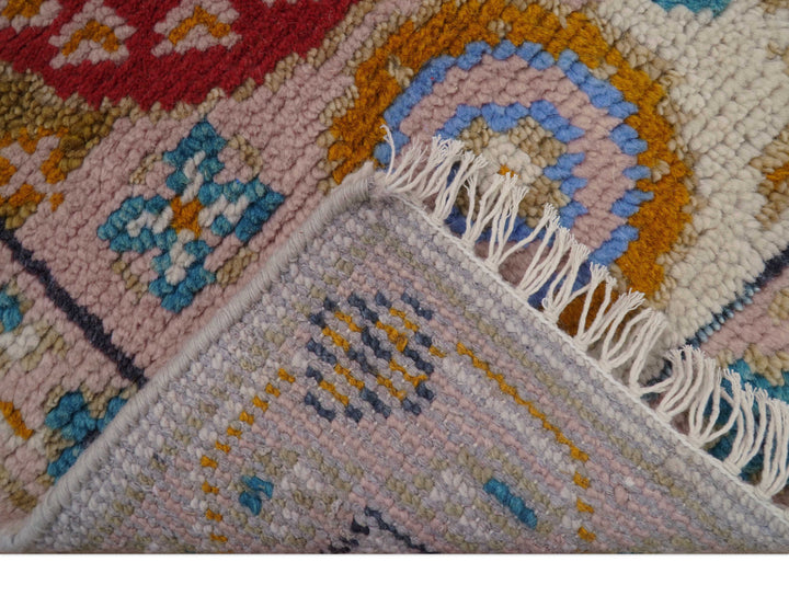 Hand knotted 2x3 Peach And Red Traditional Khotan Design Wool Rug