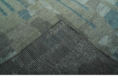 5x8 Olive, Teal and Brown Modern abstract Hand knotted wool Area Rug