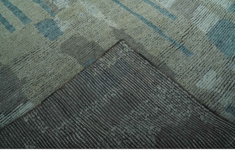 5x8 Olive, Teal and Brown Modern abstract Hand knotted wool Area Rug