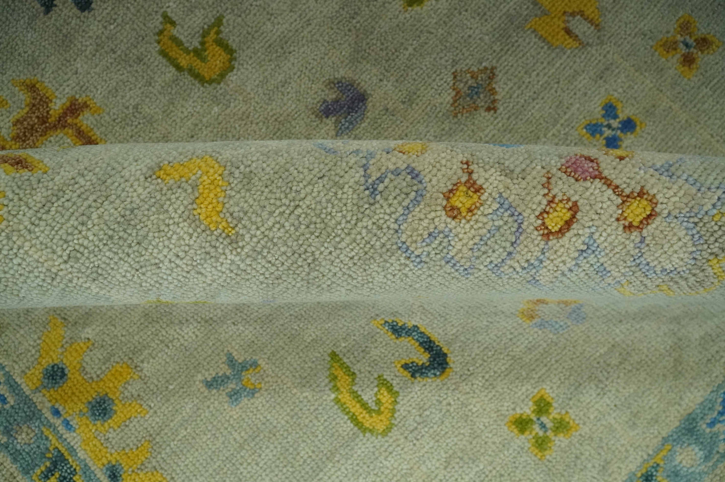 Beige and Blue Hand Knotted 8x10 Traditional Floral wool area rug