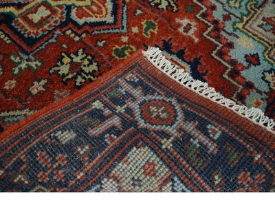 Hand knotted Brown, Aqua and Blue Traditional Heriz Serapi wool area rug