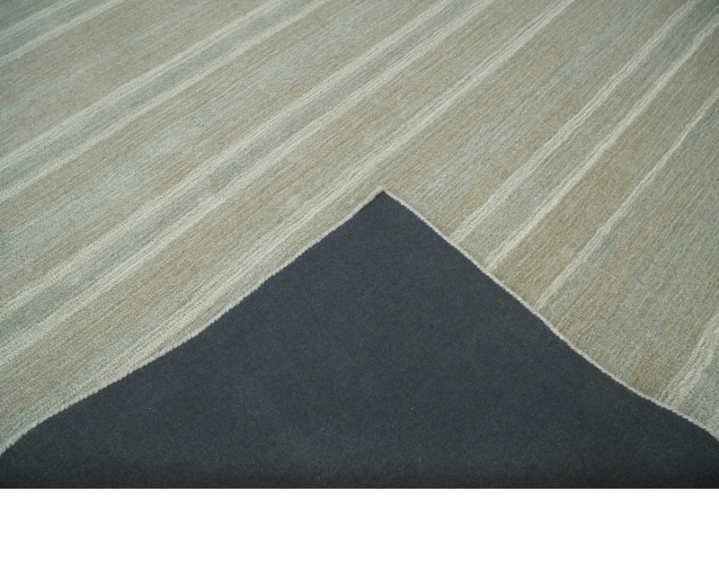 Modern Solid Stripes Pattern Contemporary Handloom Beige, Ivory and Silver 7.7x9.7 Viscose Area Rug