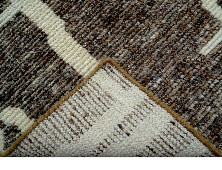 Custom Made Brown And Ivory Contemporary Hand Knotted Wool Area Rug