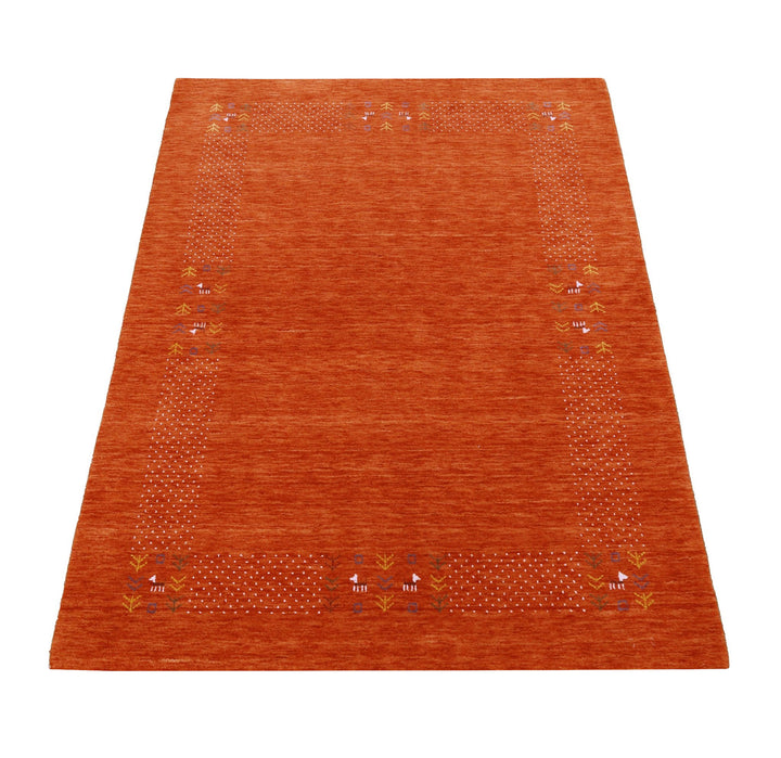 Orange Solid ground with Border Pattern Loomed Wool Area Rug