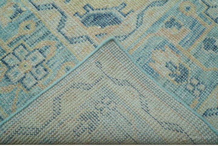 Custom Made Blue And Beige Turkish Design Hand knotted Wool Area Rug