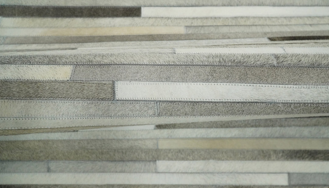 Ready to Ship Modern Beige and Silver Handmade 8x10 Leather Rug