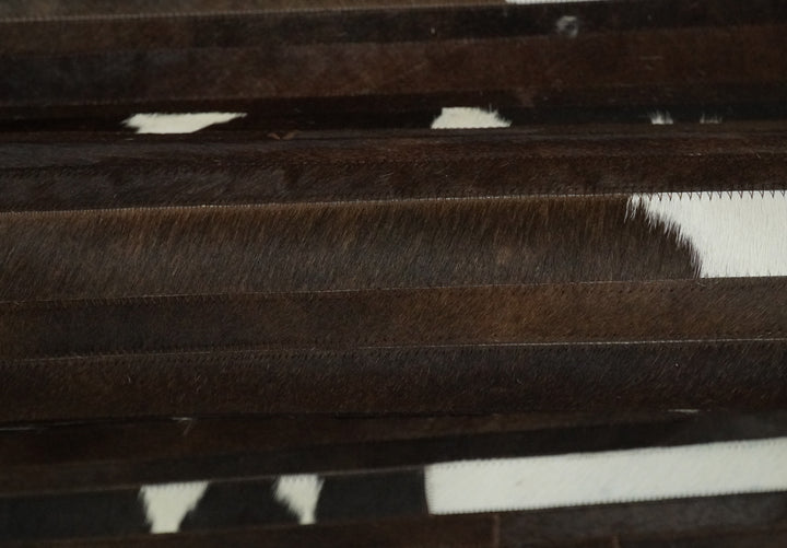 Quick Ship 5x8 Modern Stripe Brown And Ivory Handmade Leather Rug