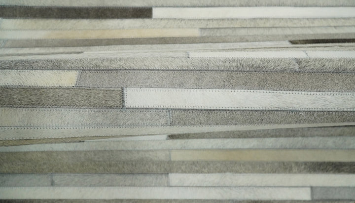 Ready to Ship 9x12 Modern Beige and Silver Handmade Leather Rug
