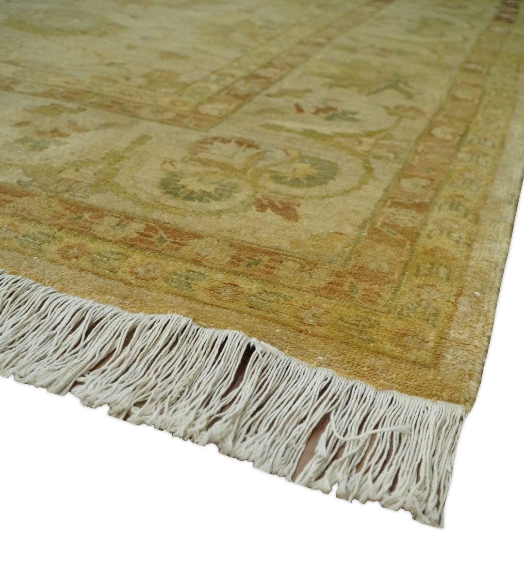 Antique Style 8x10 Hand Knotted Beige, Olive and Brown Traditional Oushak Wool Rug