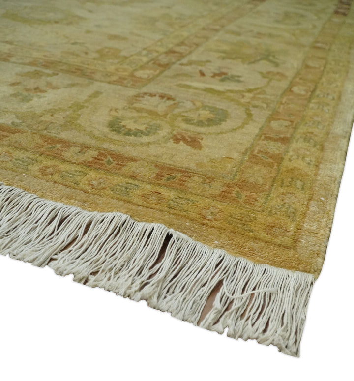 Antique Style 8x10 Hand Knotted Beige, Olive and Brown Traditional Oushak Wool Rug