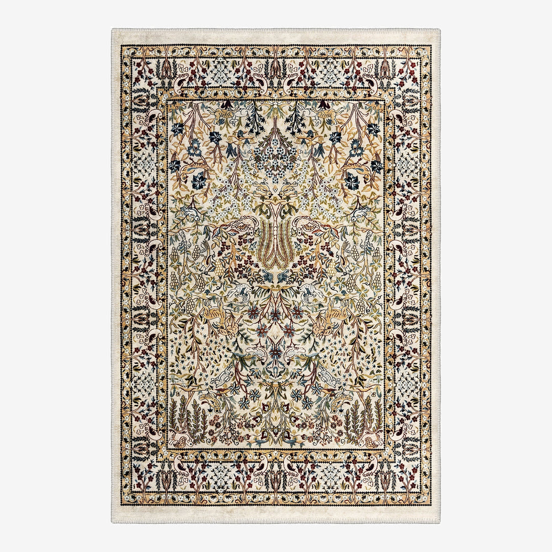 Traditional Style Beige Machine Washable Cotton Area Rug