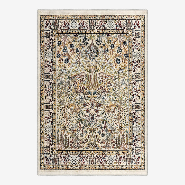 Traditional Style Beige Machine Washable Cotton Area Rug