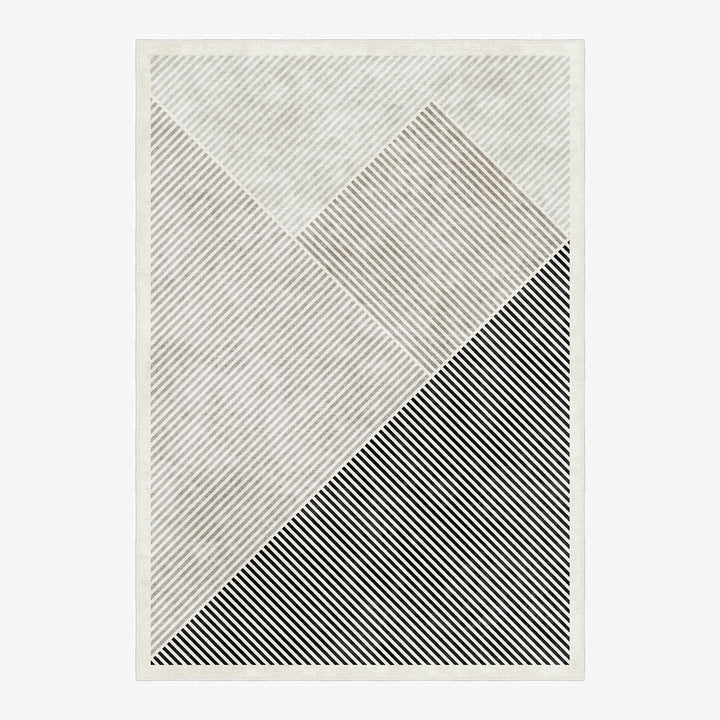 Black And White Modern Geometrical Machine Washable Cotton Area Rug