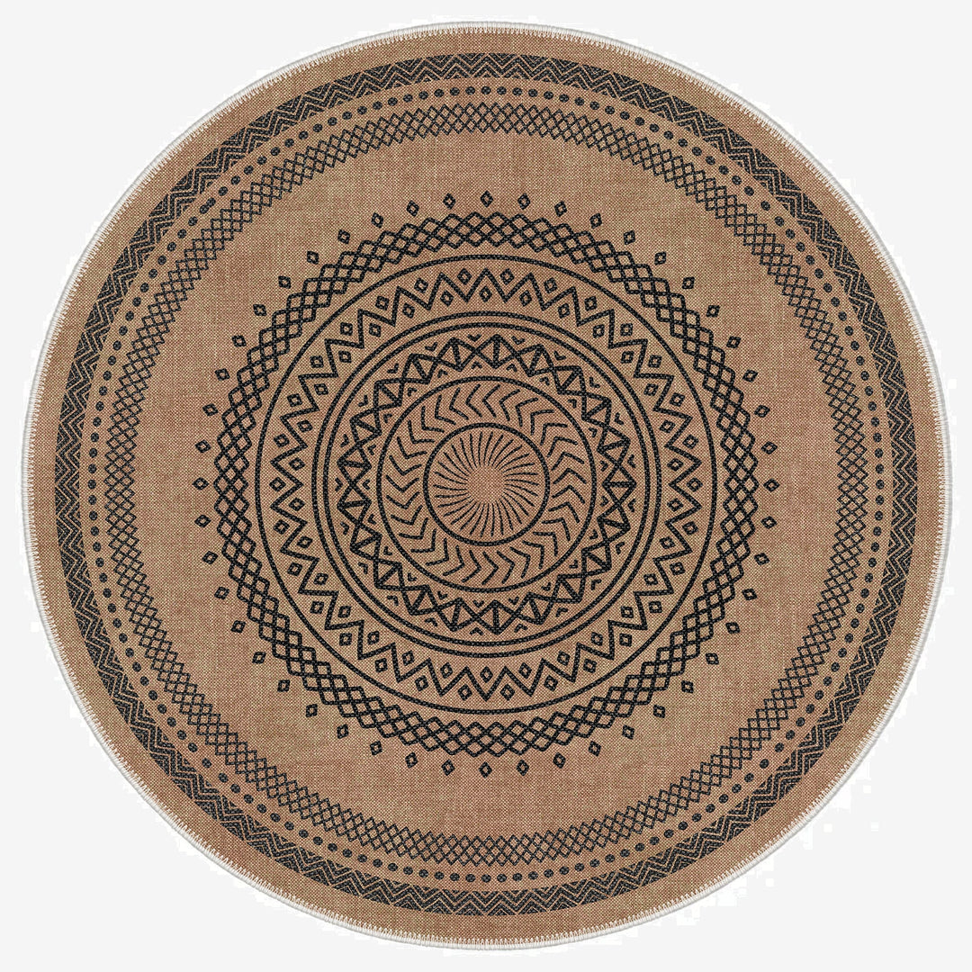Tribal Design Brown Machine Washable Cotton Area Rug