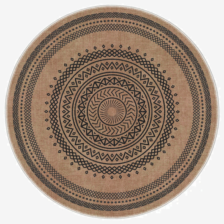 Tribal Design Brown Machine Washable Cotton Area Rug