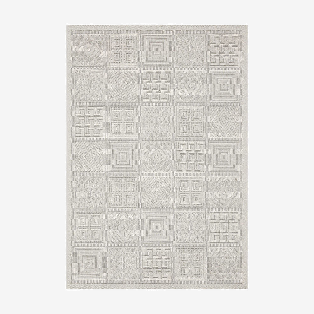 White Geometrical Machine Washable Polypropylene Rug