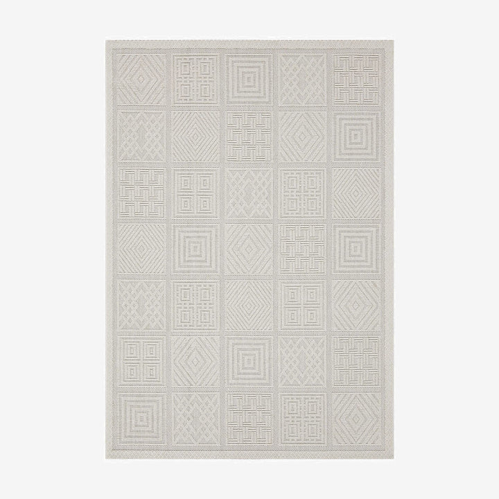 White Geometrical Machine Washable Polypropylene Rug