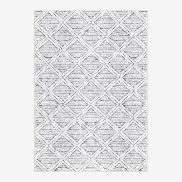 Modern Geometrical Silver Machine Washable Cotton Area Rug