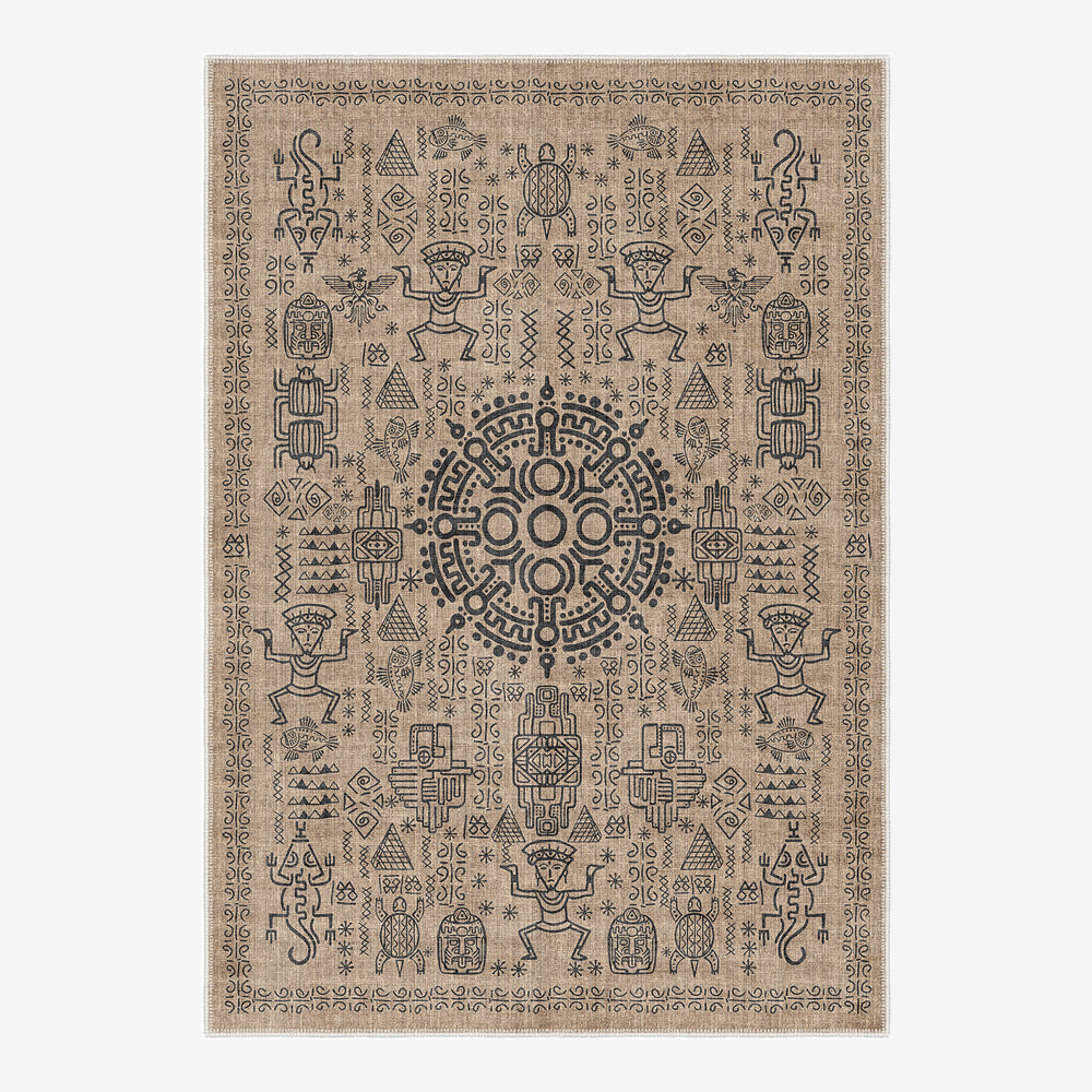 Quartz Design Tan Machine Washable Cotton Area Rug