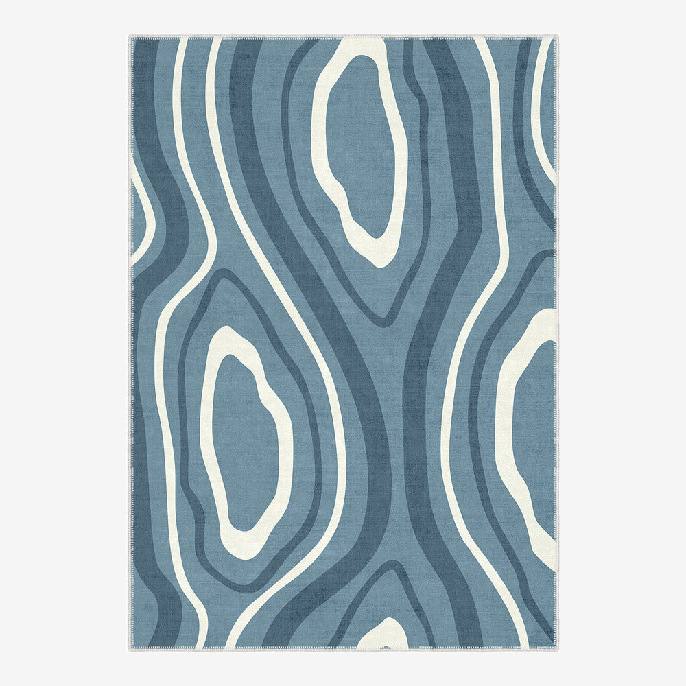 Modern Abstract Blue Machine Washable Cotton Area Rug