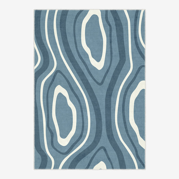 Modern Abstract Blue Machine Washable Cotton Area Rug