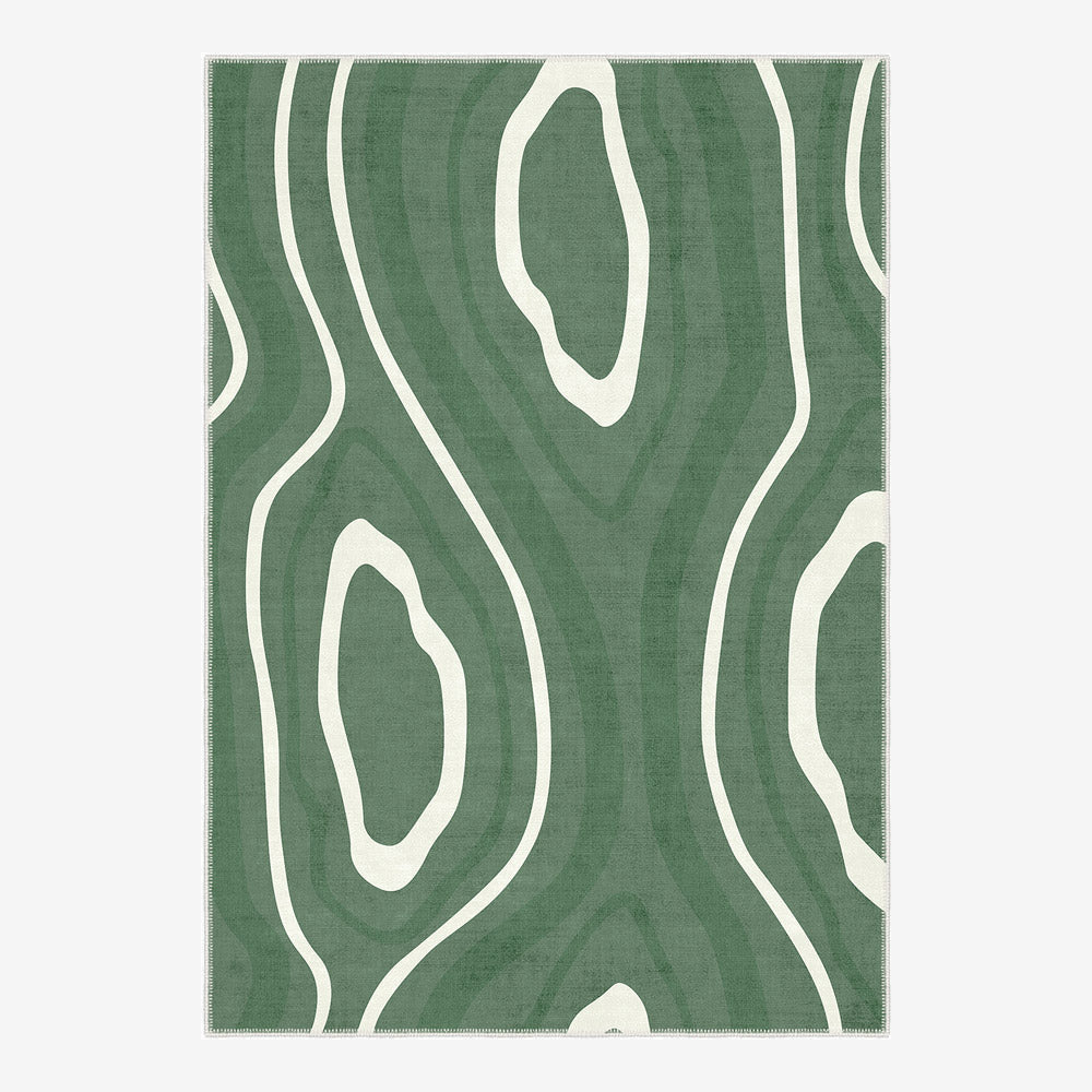 Modern Abstract Green Machine Washable Cotton Area Rug