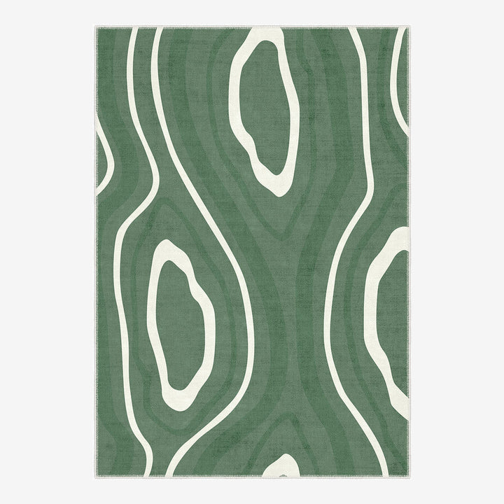 Modern Abstract Green Machine Washable Cotton Area Rug