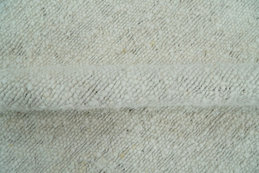 Quick Ship Modern Solid Design White Hand Loom 8x10 Wool Rug
