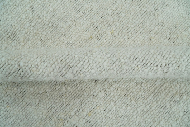 Quick Ship Modern Solid Design White Hand Loom 8x10 Wool Rug