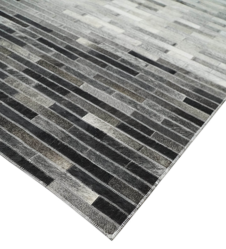 Ready to Ship 5x8 Modern Black And Silver Handmade Leather Rug