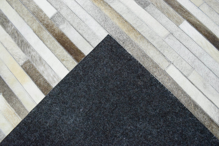 Ready to Ship Modern Stripe Beige And Silver Handmade 5x8 Leather Rug