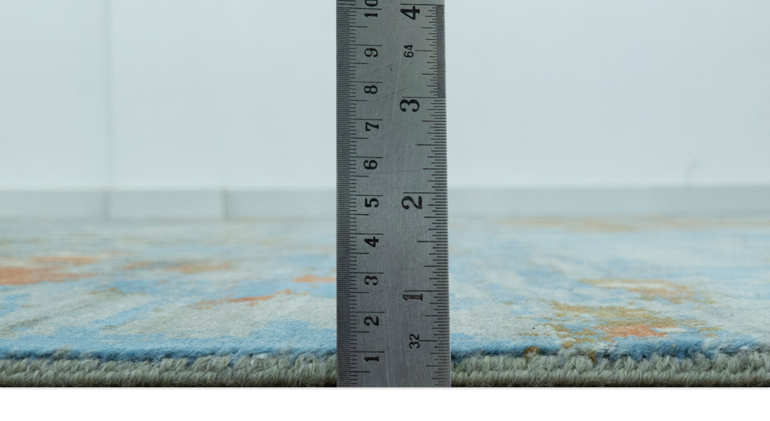 Modern Abstract Design Beige And Blue 8x10 Hand Knotted Wool, Art Silk Rug