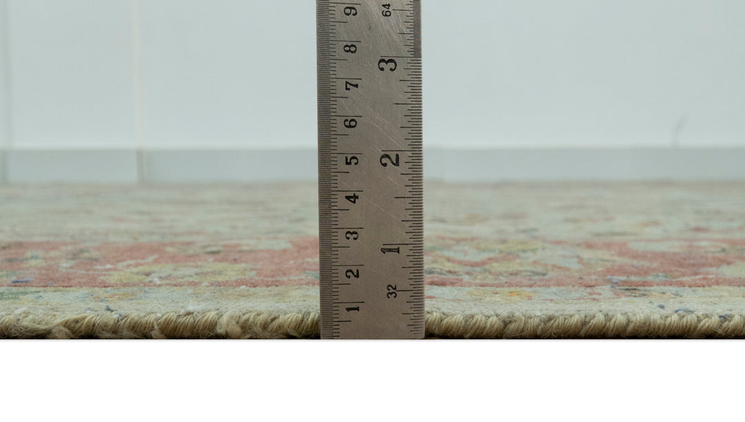 Traditional Turkish Design Beige and Rust 6x8.6 Hand Knotted Wool Area Rug