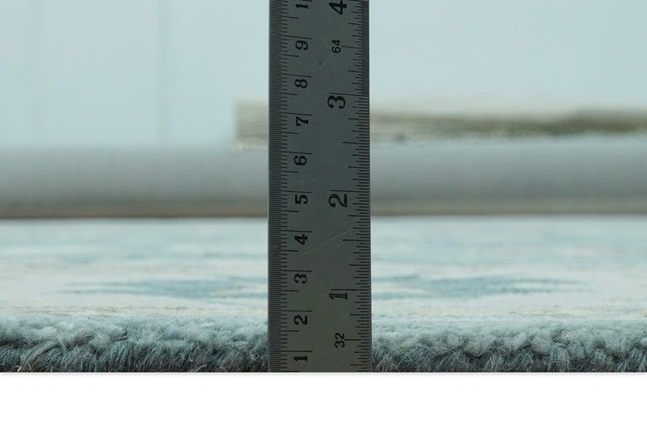 Custom Made Aqua, Ivory and Beige Hand Tufted Oriental Oushak wool area rug