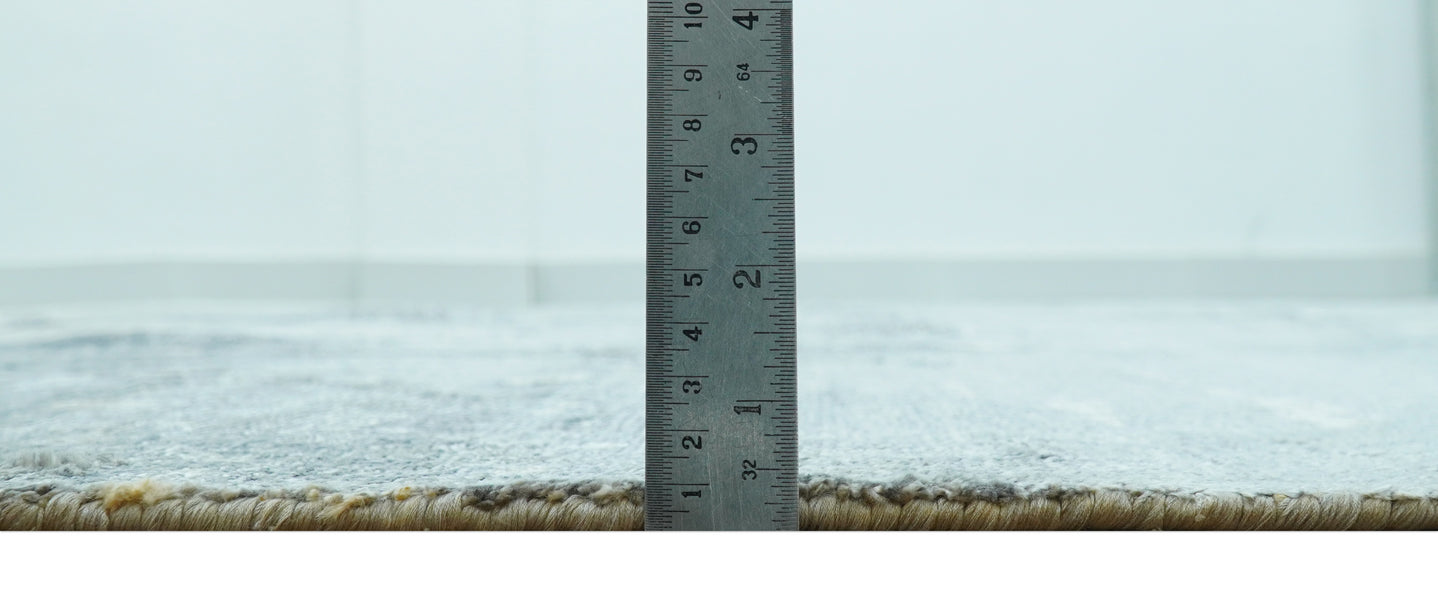 Modern Abstract Design Gray And Silver 9x11 Hand Knotted Bamboo Silk Area Rug