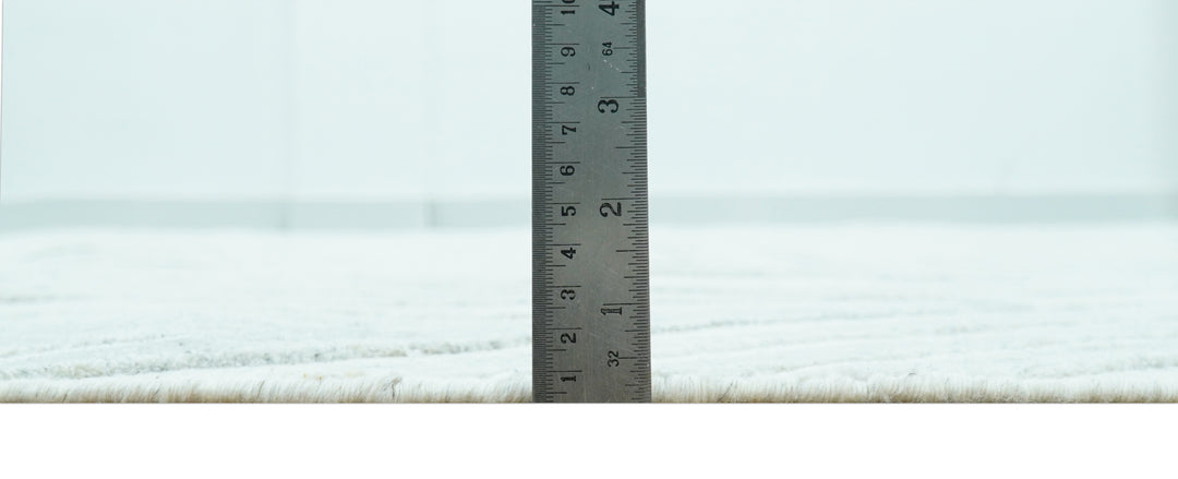 Modern Geometrical Pattern Ivory and Silver Hand Knotted 10x13 Wool Rug