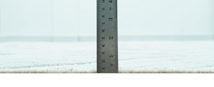 Modern Geometrical Pattern Ivory and Silver Hand Knotted 10x13 Wool Rug