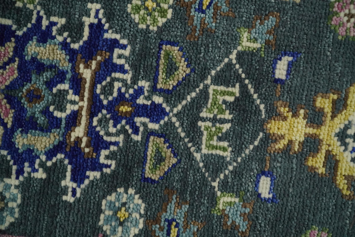 Custom Made Runner Charcoal, Green And Blue Turkish Design Hand Knotted Wool Rug