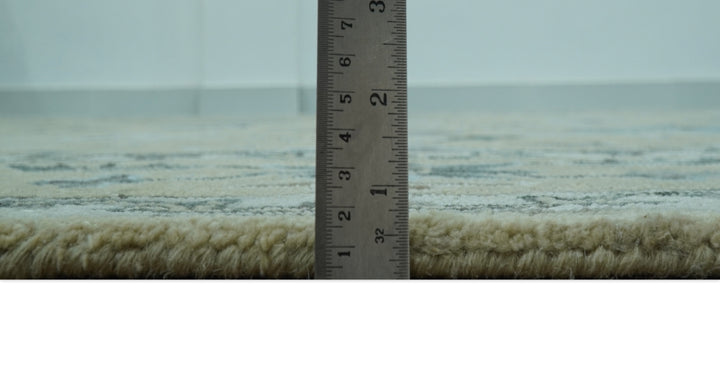 Custom Made Beige, Ivory and Blue Hand Tufted Floral Oriental Oushak wool area rug