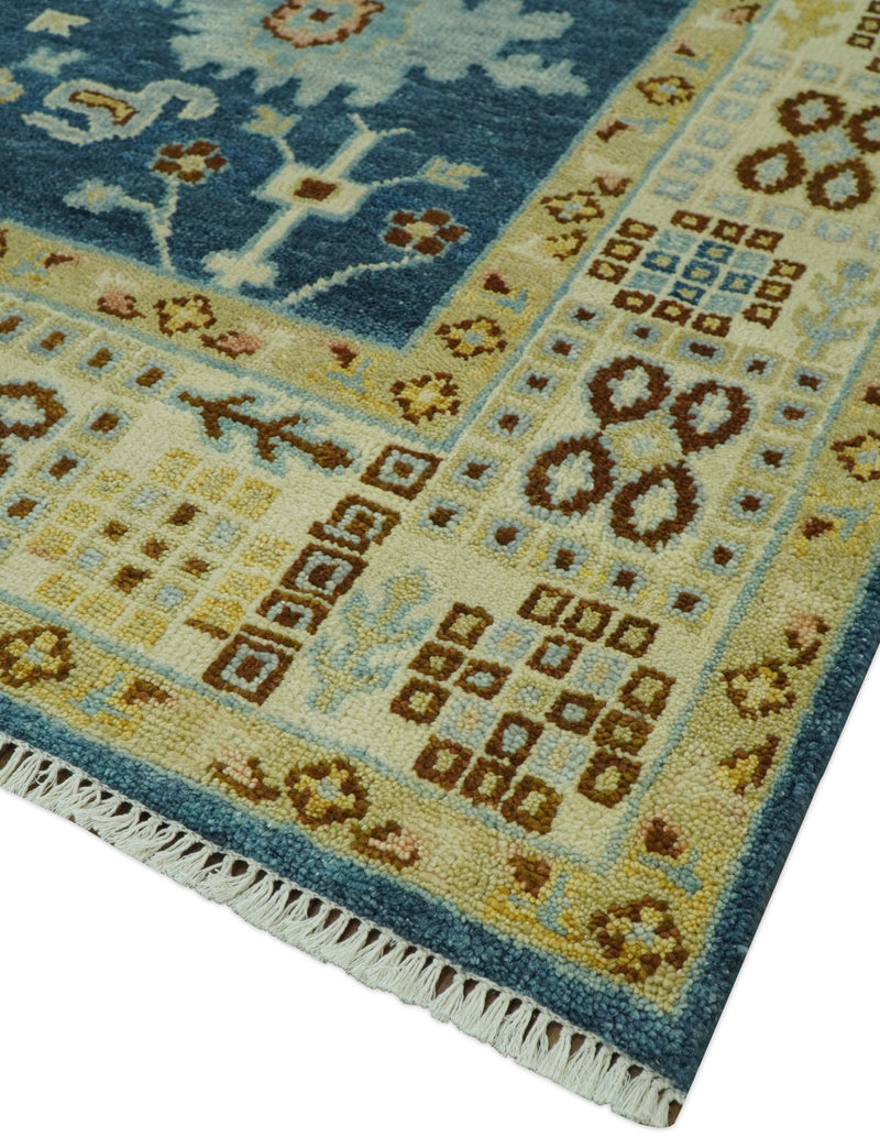 Hand knotted Blue and Beige 8x10 Traditional Oushak wool area rug