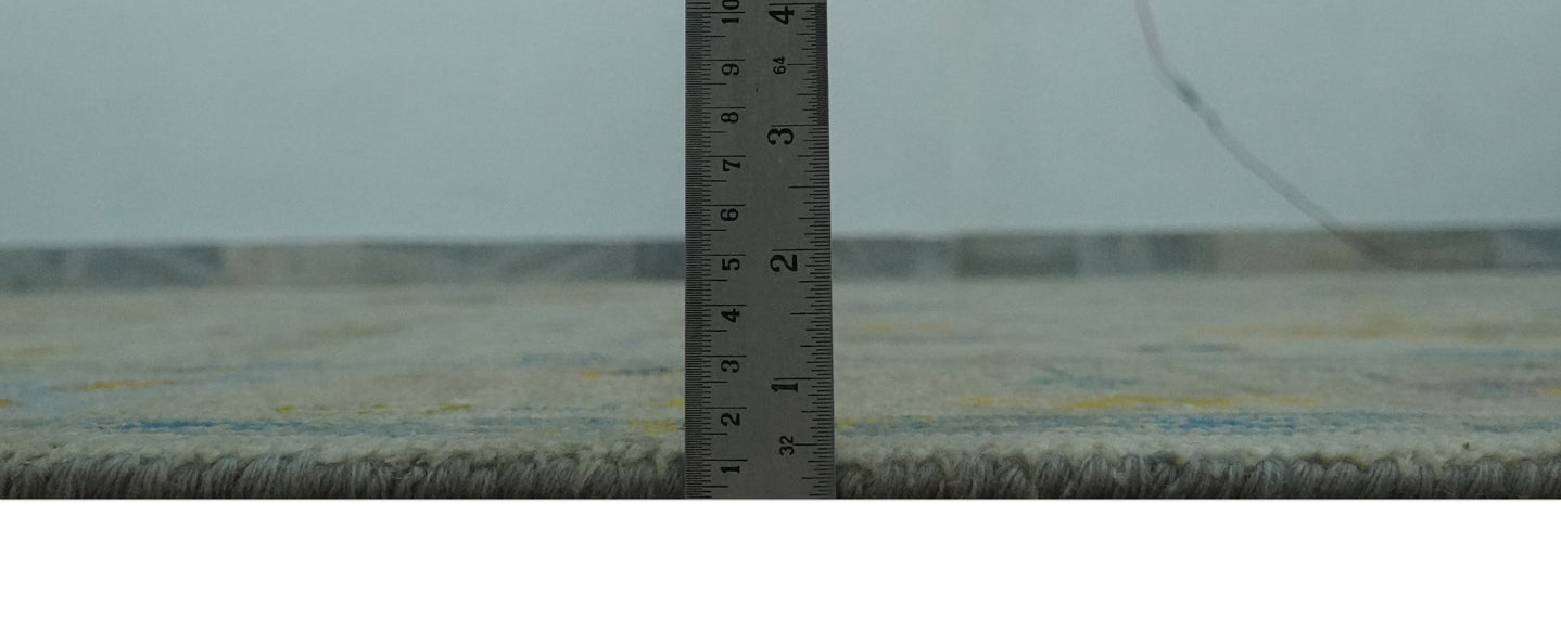 Beige and Blue Hand Knotted 8x10 Traditional Floral wool area rug