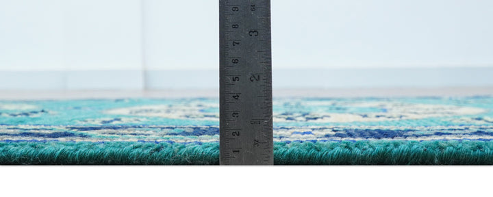 Traditional Khotan Design Teal Hand knotted 3x6 Wool Area Rug