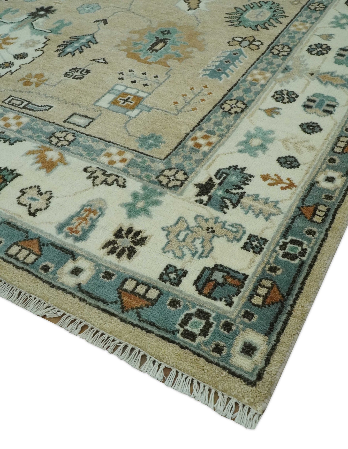 Hand knotted Peach, Ivory and Gray 8x10 Oriental Oushak wool area rug