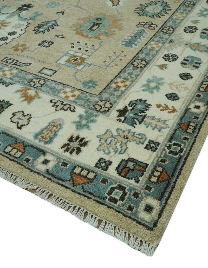 Hand knotted Peach, Ivory and Gray 8x10 Oriental Oushak wool area rug