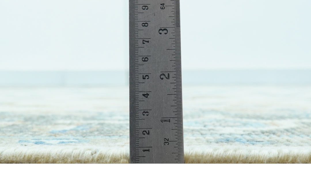 Custom Made Hand Knotted Beige and Blue Traditional Turkish Wool Area Rug