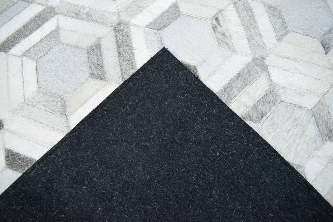 Ready to Ship Modern Ivory and Silver Handmade 8x10 Leather Rug