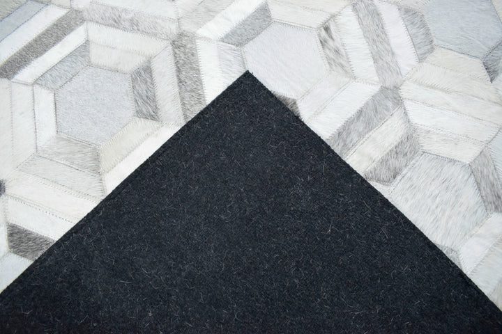 Ready to Ship Modern Ivory and Silver Handmade 8x10 Leather Rug